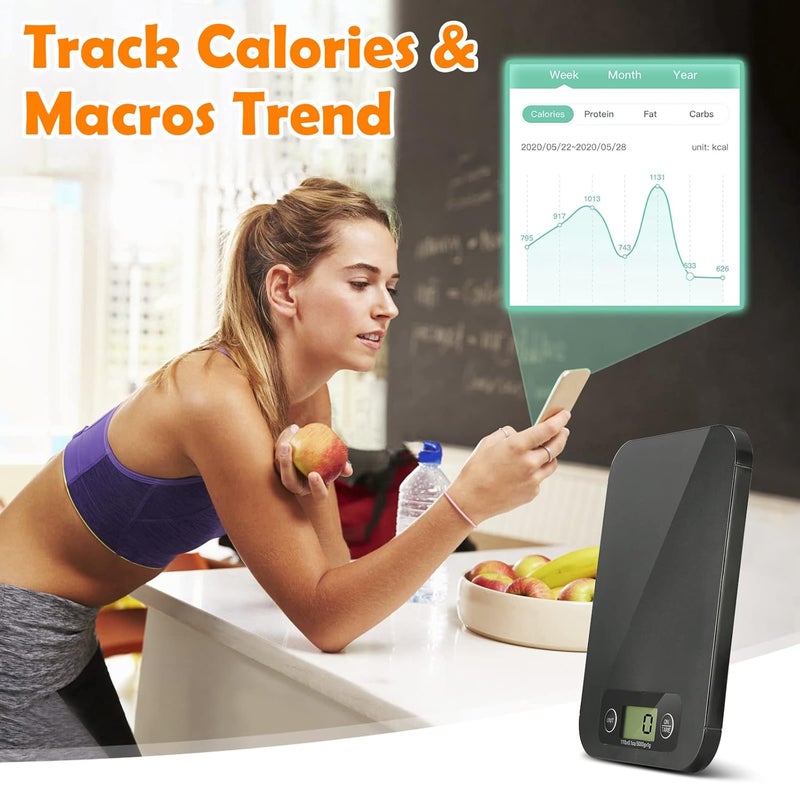 URAMAZ Food Scale with Nutritional Calculator, Digital Food Scales for Kitchen Scale Grams and Ounces, Smart Food Weight Scale for Weight Loss, 20 Nutrients Tracking, Diet, Calories, Meal Prep, 11lb - Image 3